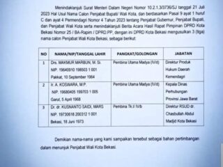 Ketua DPRD Diminta Evaluasi 3 Nama Calon Pj Walikota Bekasi
