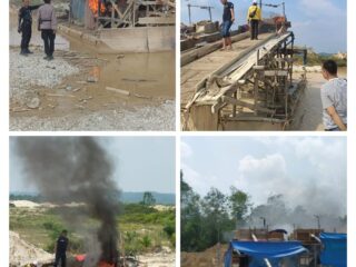 Berantas Aktivitas PETI, Polsek Singingi Hilir Musnahkan 5 Unit Rakit PETI Di Desa Sungai Paku Kecamatan Singingi Hilir Kabupaten Kuansing