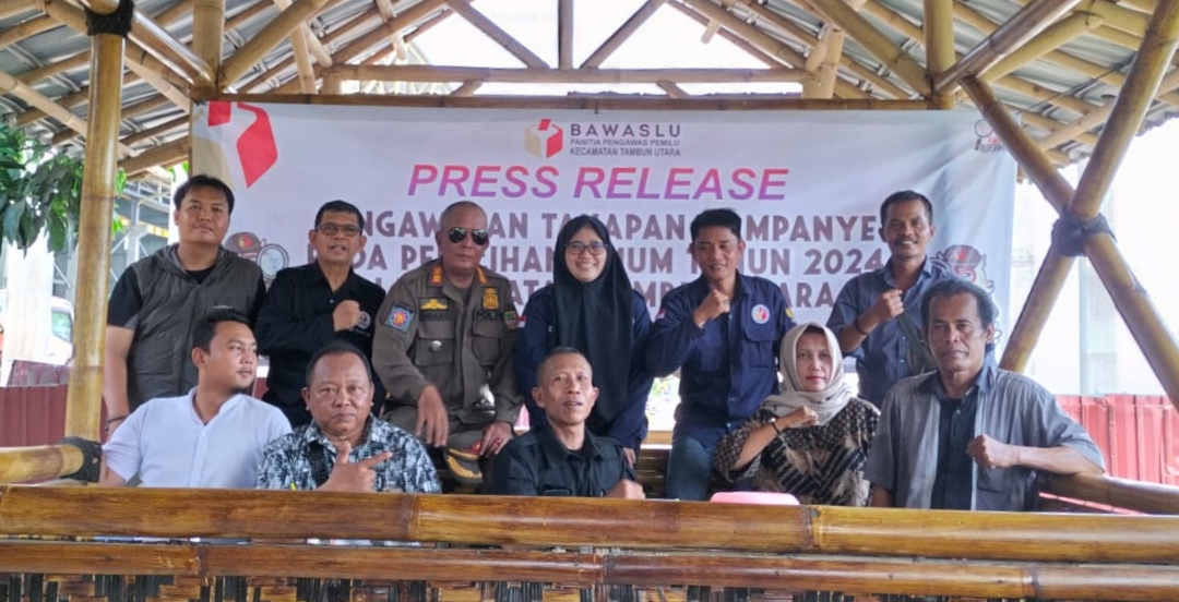 Panwaslu Kec. Tambun Utara Kabupaten Bekasi Menggelar kegiatan Press Release Pengawasan Masa Kampanye Pemilu Tahun 2024