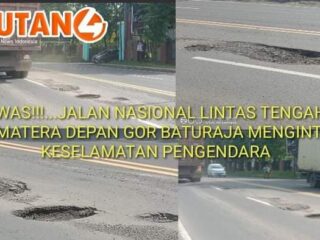 Awas!!!!..Jalan Nasional Lintas Tengah Sumatera Depan GOR Baturaja OKU Sumsel Mengintai Keselamatan Pengendara, Kemana Instansi Terkait???