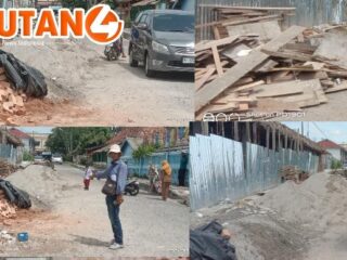 Persempit Jalan!!!...Tumpukan Bahan Material Pembangunan PN Baturaja OKU Ganggu Pengguna Jalan